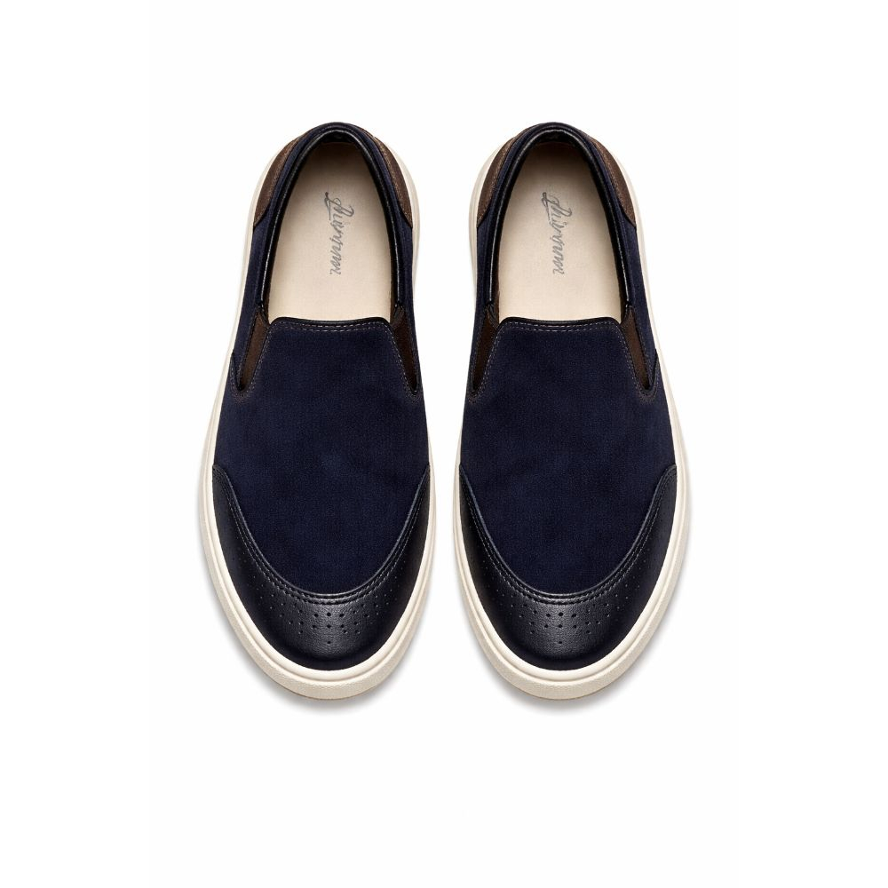 Navy Blue Suede SlipOn Casual Shoe with Contrast Stitching